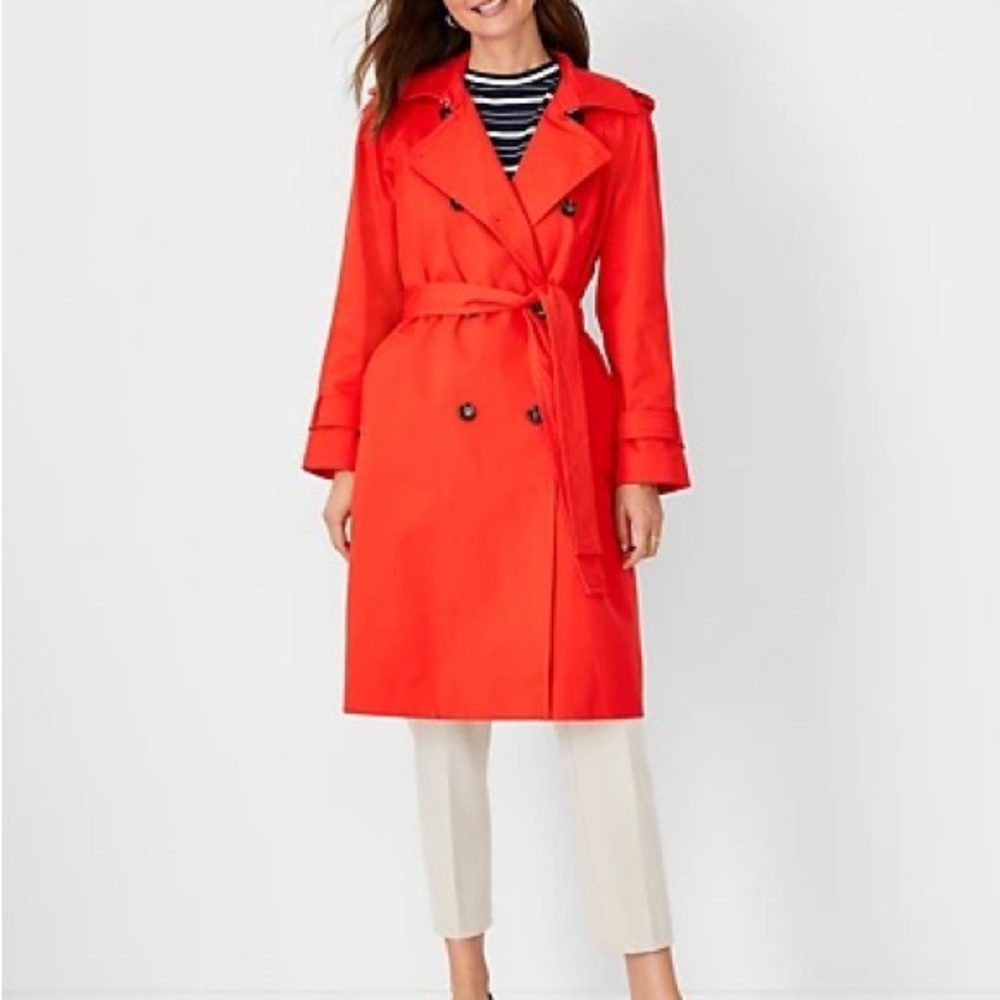 Poppy Red Ann Taylor trench size Large Petite